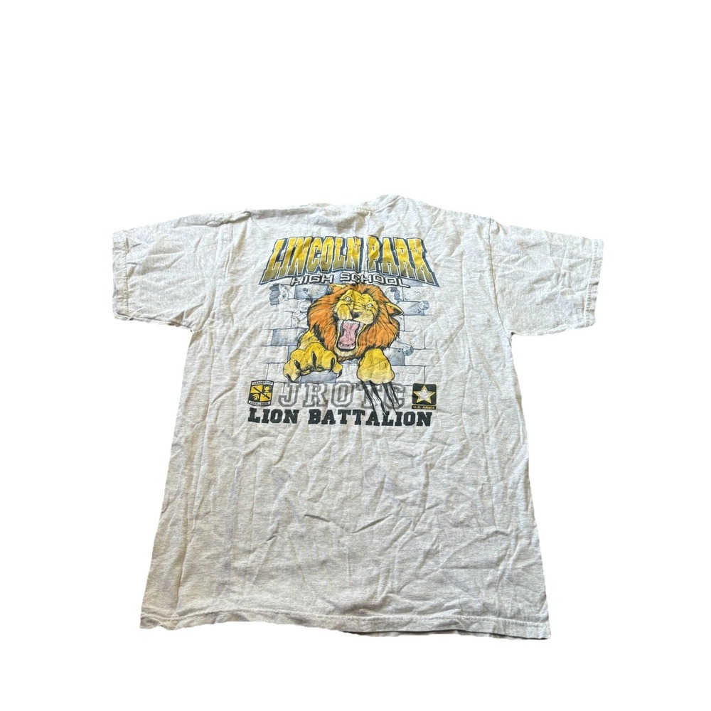 Vintage Lincoln Park High School Chicago JROTC T Shirt Large Lion Battalion Gray